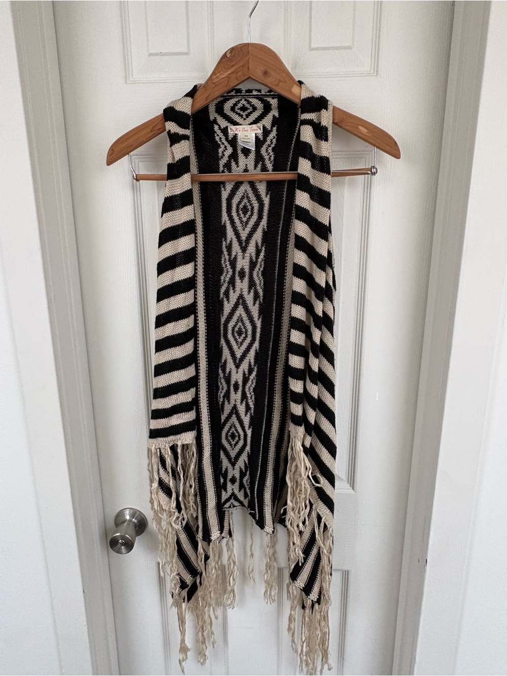 It's Our Time Black and Cream Fringe Knit Cardigan Vest